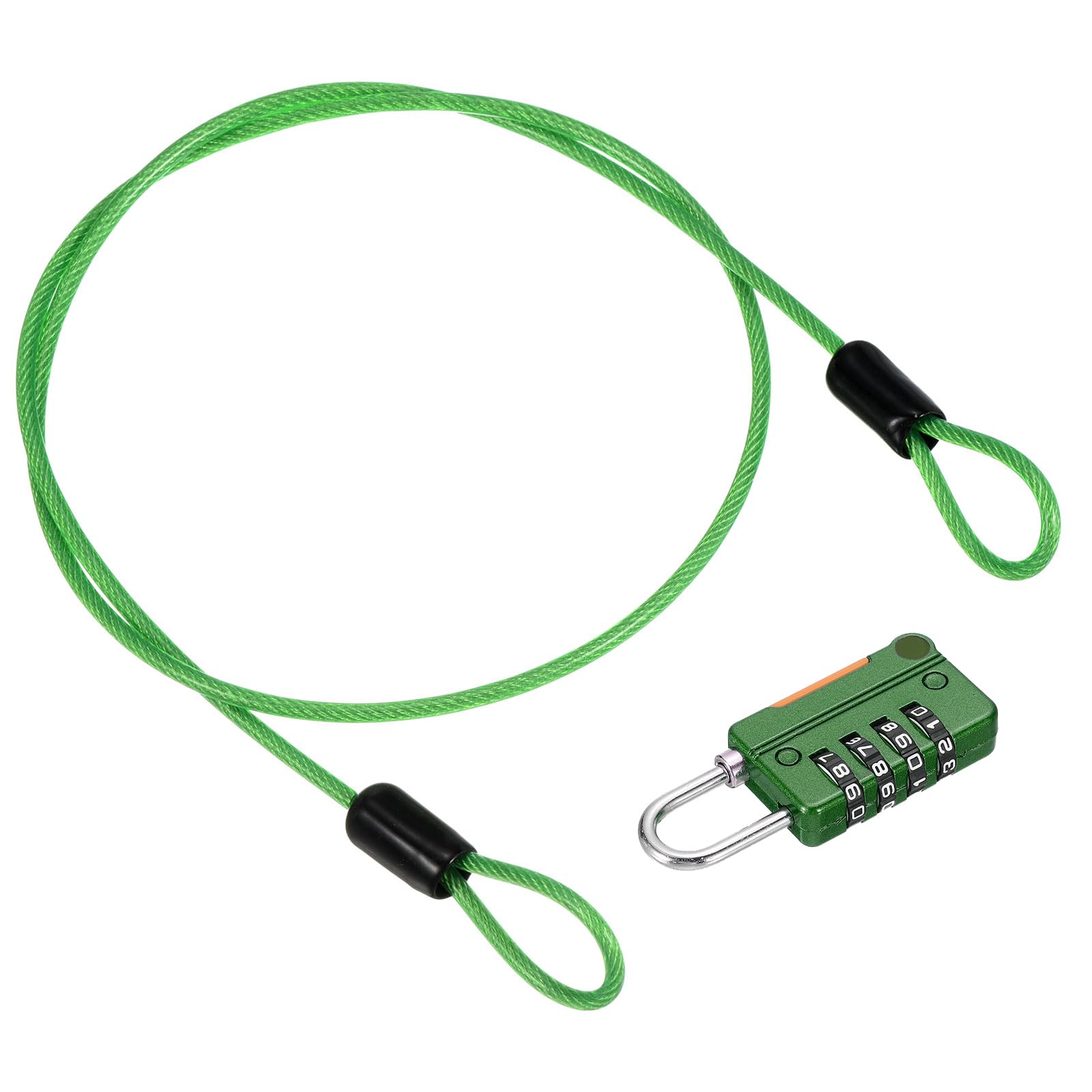 PATIKIL Security Steel Cable with 4 Digit Combination Lock, 1.6Ft Coated Safety Wire Rope Double Loop Padlock for Outdoor Travel Luggage, Green