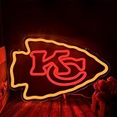 Football Rugby Sports Team Neon Sign Suitable for Chiefs KC Logo Neon Sign for Wall Decor USB Powered Dimmable Led Light Up Signs for Bedroom Men Cave Home Bar Decor Xmas Gifts for Kids