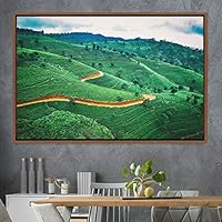 Framed Canvas Wall Art Greenlands Aerial Dark Farmhouse/Country Green Nature Photography Realism Relax/Calm - 16x24 inches