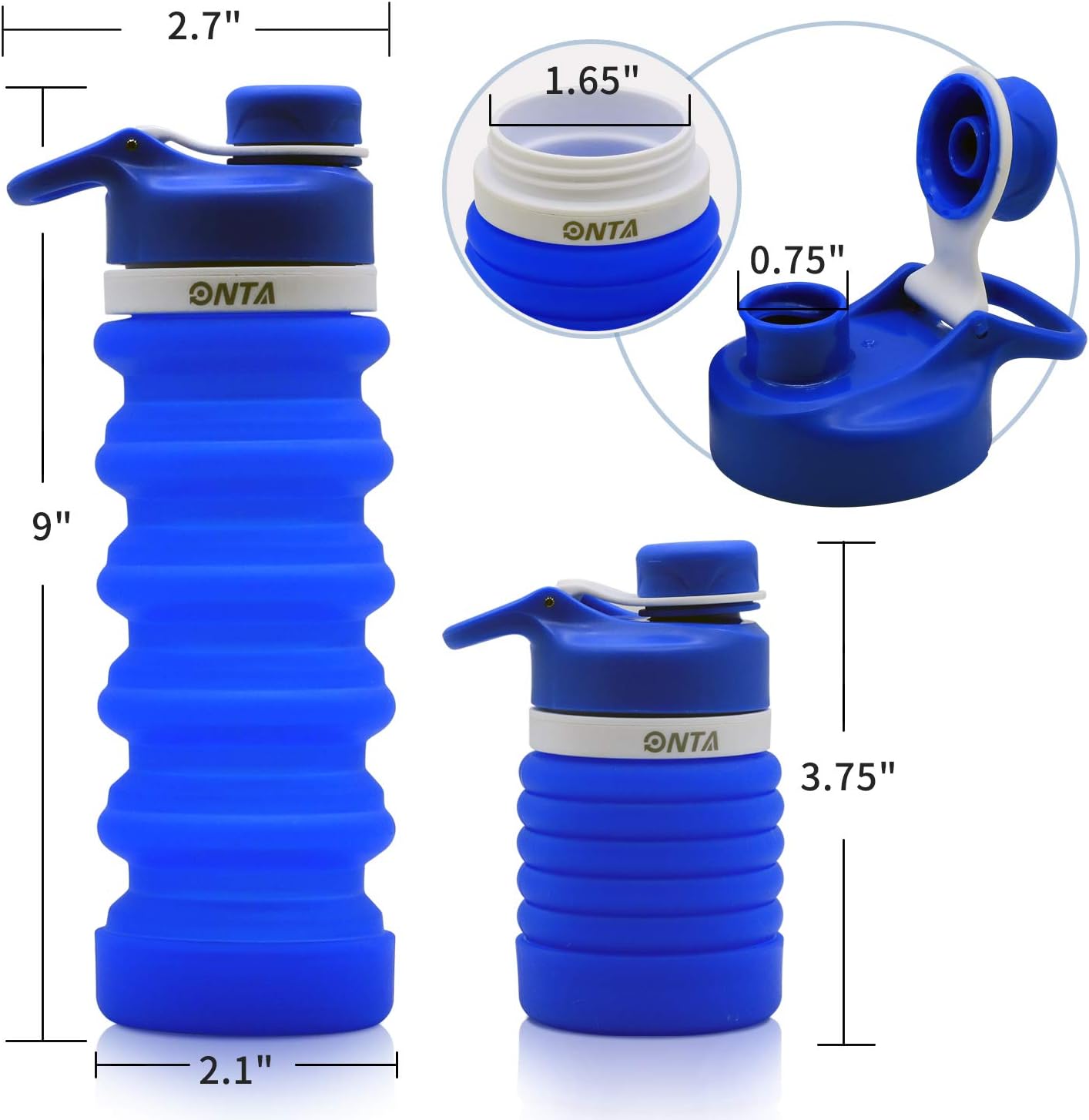 ONTA Collapsible Water Bottle- BPA Free Silicone Foldable Water Bottles for Travel FDA Approved Food-Grade Silicone Portable Leak-Proof Travel Water Bottle - Image 3