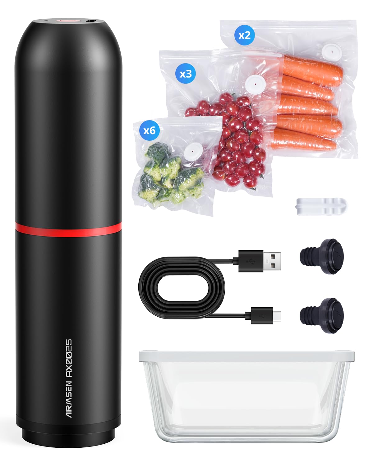 Photo 1 of AIRMSEN Handheld Vacuum Sealer with 1.4L Glass Vacuum Container and 11 PCS Reusable Sous Vide Bags, Compact Vacuum Sealer Machine for Food Storage