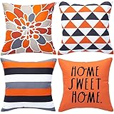 WLNUI Set of 4 Decorative Pillow Covers 18x18 Inch Orange Geometric Modern Throw Pillow Covers Home Sweet Home Decorative Squ