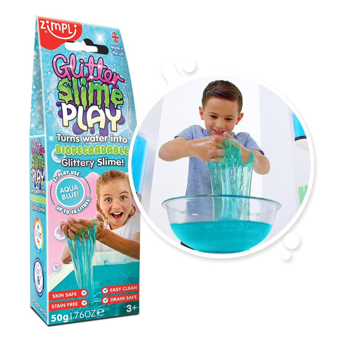 ZIMPLI - Glitter Slime Play Aqua, Magically turns water into gooey, glittery slime, Indoor & Outdoor Sensory Play Gift, Pocket Money Toy, Certified Biodegradable