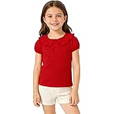 Magic Park 12M-14Y Toddler Short Sleeve T-Shirt Girls Ruffle Blouse Kids Solid Color Tee Casual Tops Holiday Clothes