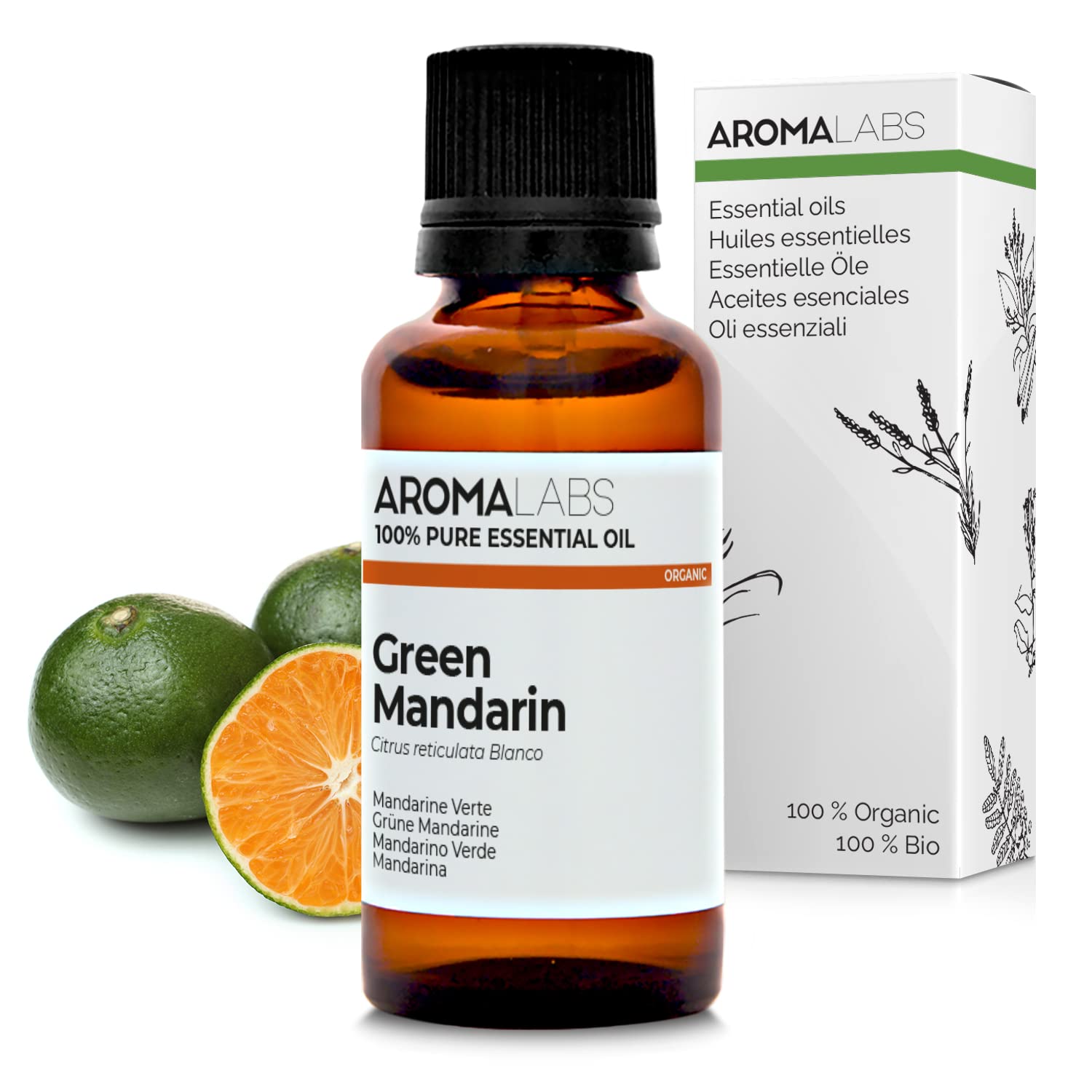 BIO - Green Mandarin Essential Oil - 30mL - 100% Pure, Natural, Chemotyped and AB Certified - AROMA LABS (French Brand)