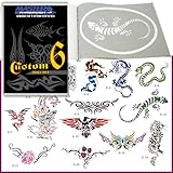 Master Airbrush® Brand Airbrush Tattoo Stencils Set Book #6 Reuseable Tattoo Template Set, Book Contains 15 Unique Large Sized Stencil Designs, All Patterns Come on High Quality Vinyl Sheets with a Self Adhesive Backing.