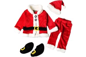 LouVasabuce Toddler Baby Boy Girl Santa Claus Costume Winter Coat+Pants+Hat+Socks 4Pcs Christmas Clothes Kids Xmas Outfits