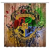 Cool Badge Shower Curtain Classic Movie Magic School Wooden Board Brown Bathroom Curtains 70 x 70 Inches Waterproof Fabric Bathroom Include Hooks