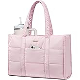 LOVEVOOK Laptop Bag for Women, Puffer Tote Bag for Work 15.6 Inch Large Computer Briefcase for Teacher Nurse, Quilted Lightweight Casual Shoulder Bag For Travel, Daily