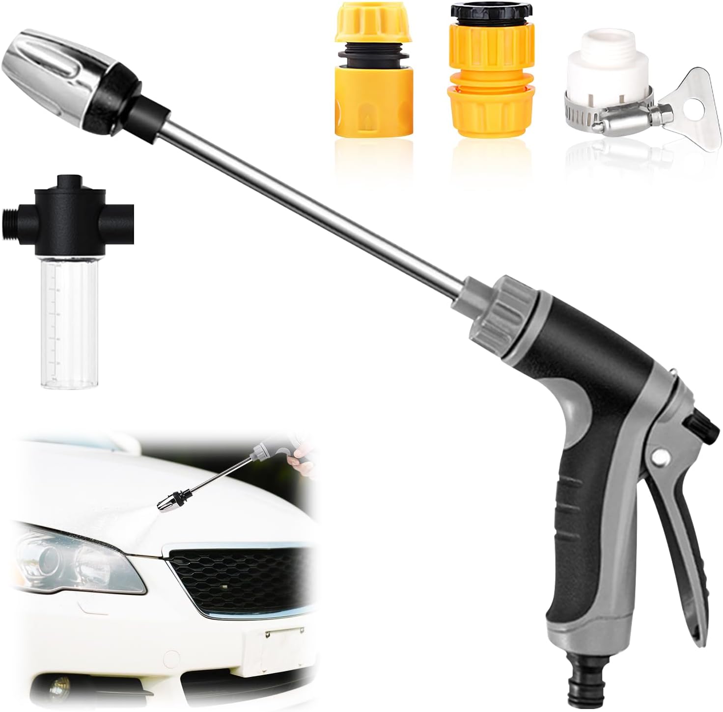 Aquoxis Pressure Washer, Aquoxis Pressure Washer Gun, Durable Stainless Steel, 360° Rotating for Three Spray Modes, Fast & Portable, and Time-Efficient, Universal Compatibility (1PCS+Foaming Pitcher)