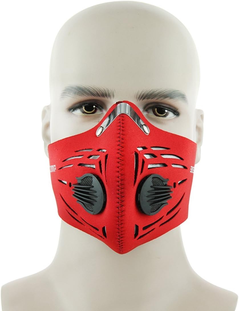 Sunower Anti Dust Masks, Anti Pollution Face Mask Carbon Filtration Exhaust with Activated Carbon Air Filter & Adjustable Strap for Outdoor Cycling Running (Red)