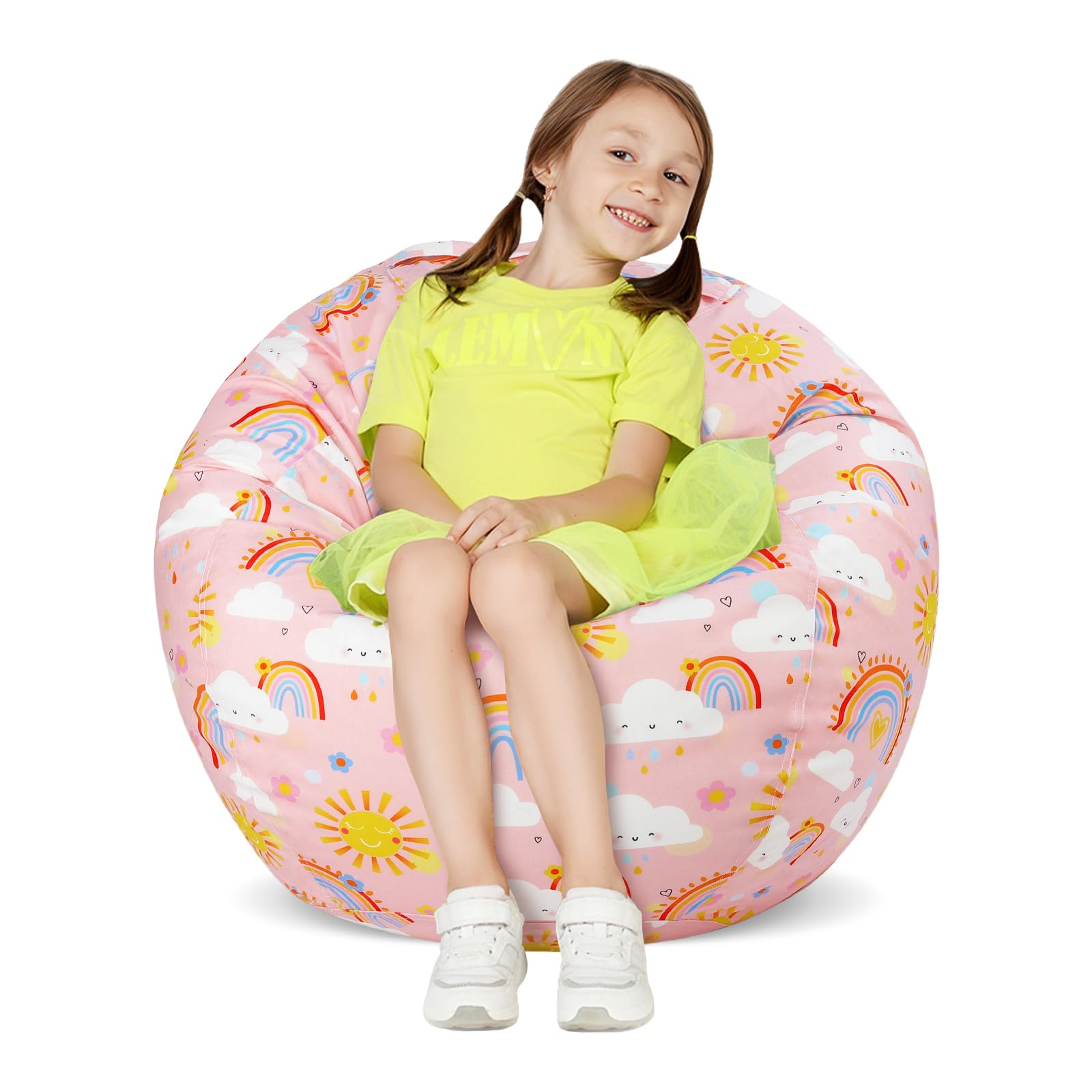 Boho Rainbow Kids Bean Bag Chair-Cover Only-Large Stuffed Animal Storage Bean Bag for Girls Boys Indoor Outdoor (No Filling)