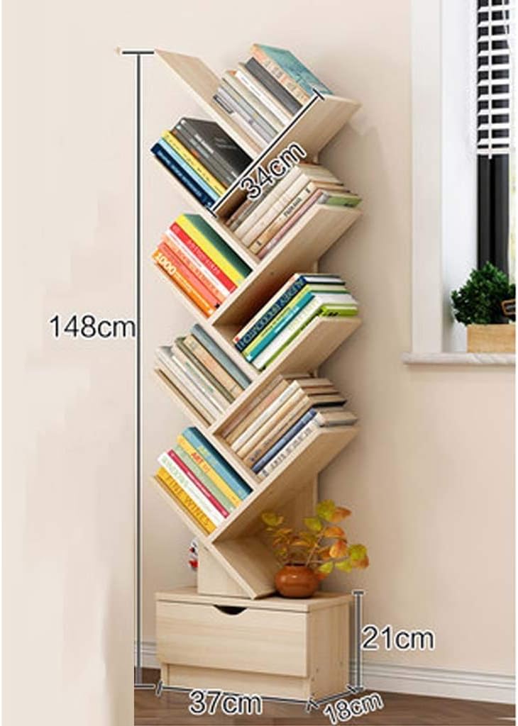 GOG Floating Bookshelf Tree Bookcase Bamboo Bookshelf Hardwood Display Stand Storage Organizer Shows Movies and Books Storage Furniture Rugged and Large Capacity