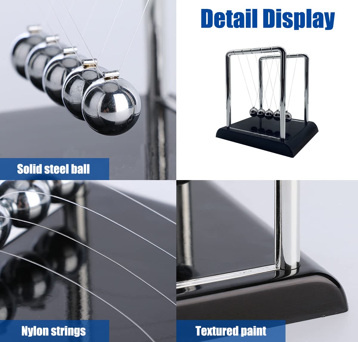 Newtons Cradle Balance Balls, Swinging Balls with Black Base, Fun Science Physics Learning Accessories, Calm Down Fidgets Kit, Desk Toys for Stress Relief, Office Home Decoration (Black)