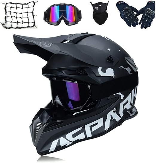 MRDEAR Motocross Helm Schwarz, Motorrad Crosshelm Set mit Brille Handschuhe Maske Motorrad Netz