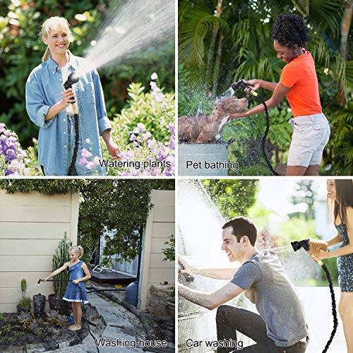 LETIME 100ft Expandable Water Hose Set Retractable Garden Hose Flexible Hose Storage 3/4" Brass Valve 8 Function Hose Nozzle