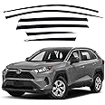 AUTOCLOVER Tape-On Rain Guards Window Visors 6 Pcs Set for Toyota Rav4 2019 2020 2021 2022 2023 2024 2025 / Window Deflectors, Out-Channel Vent Shades (Chrome Line Black)