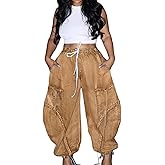 Molisry Women's Drawstring Wide Leg Jeans High Wasited Y2K Harem Baggy Pants Denim Casual Streetwear