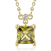 Dlismno 18K Gold-Plated Birthstone Necklace for Women, 5A Princess Square Cubic Zirconia Pendant, Birthday Anniversary Valentine's Gifts for Her, 18-20 Inches