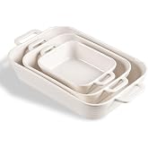 Sweejar Relief Casserole Dishes for Oven, Ceramic 9x13 Baking Pans Set for Cooking, Cake, Banquet and Daily Use, Rectangular Bakeware Set, Porcelain Baking Dish, Lasagna Pan Deep with Handles(White)