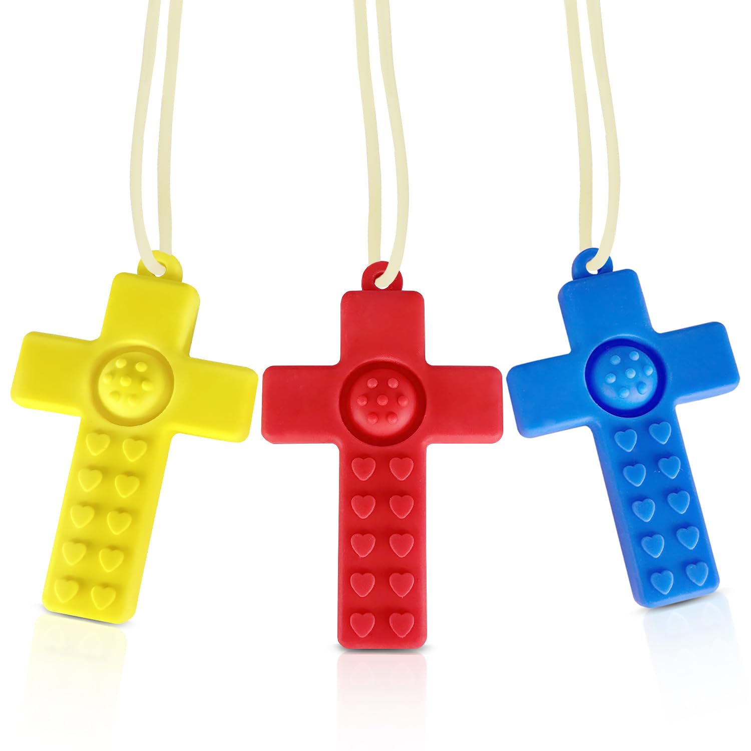 Chew Necklace Olele,3Pcs Silicone Sensory Chew Necklace Bundle for Kids with Teething, ADHD, Autism, Biting Needs, Oral Motor Chewy Teether for Boys,Girls, Perfect Gifts