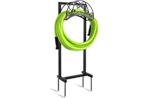 GREENER Black Freestanding Garden Hose Holder, Heavy Duty Metal, Holds 150ft Hose, Outdoor Yard Lawn Garden Use, 44.1" H x 11