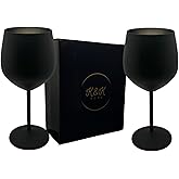 K&K Home Black Matte Stainless Steel Unbreakable Wine Glasses - 18 oz - Set of 2 Colored, Stemmed Metal Wine Glasses Perfect for Outdoors, Weddings, and Parties (Matte Black, Set of 2)