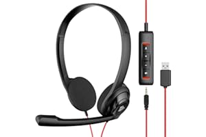 NUBWO USB Headset with Microphone for Laptop PC, headphones with Noise Cancelling Microphone for Computer, On-Ear Wired Offic