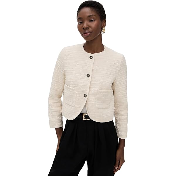 Theory Women's Tweed Crop Jacket, Ivory Multi, 6 at Amazon Women's