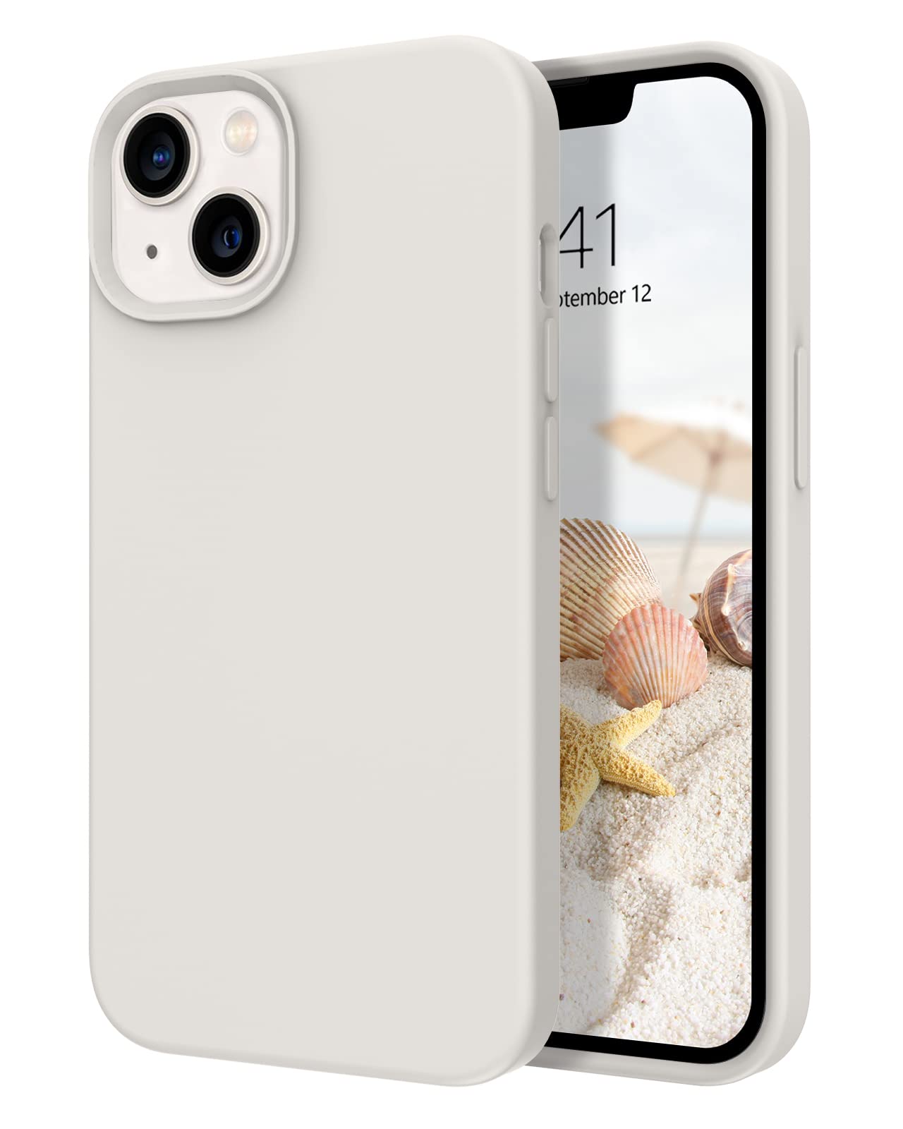 DOMAVER iPhone 13 Case, Phone Case for iPhone 13 Liquid Silicone Soft Gel Rubber Microfiber Lining Cushion Texture Cover Protective- Stone