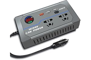 200W Car Power Inverter, DC 12V to 110V AC Car Plug Adapter Outlet with 4 USB Fast Charging Port(3xUSB A, 1xUSB C), LED Displ