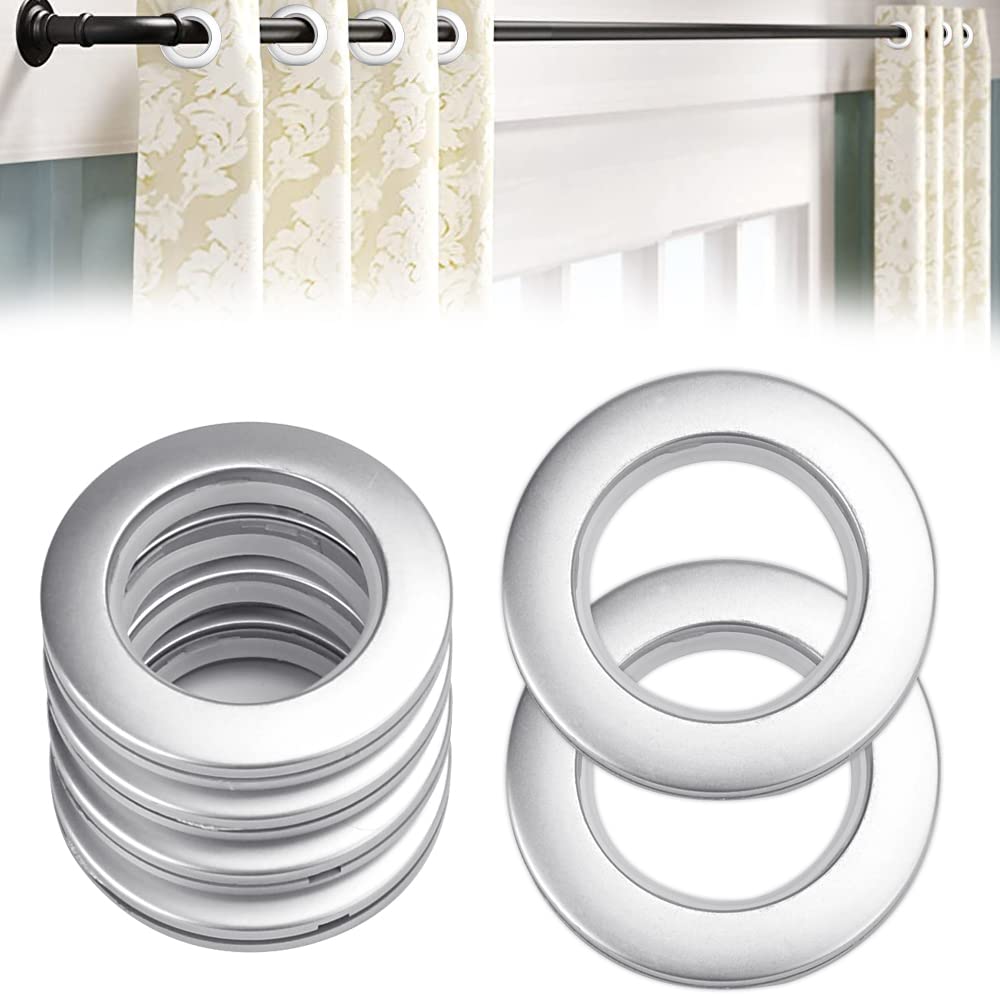 QUCUMER 20 Pcs Curtain Rings with Eyelet, 40mm Plastic Rings for Window, Shower, Locker Room Curtains, Matte Silver