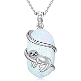 HPQQ Opal Mama Bear/Panda/Cat/Koala/Sloth/Cardinal Necklace 925 Sterling Silver Opal Animal Pendant Jewelry Birthday Gifts Women Mom