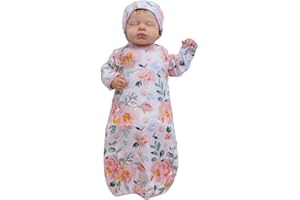 Baby Be Mine Newborn Gown and Hat Set Layette Romper Coming Home Outfit (Newborn, Mila)