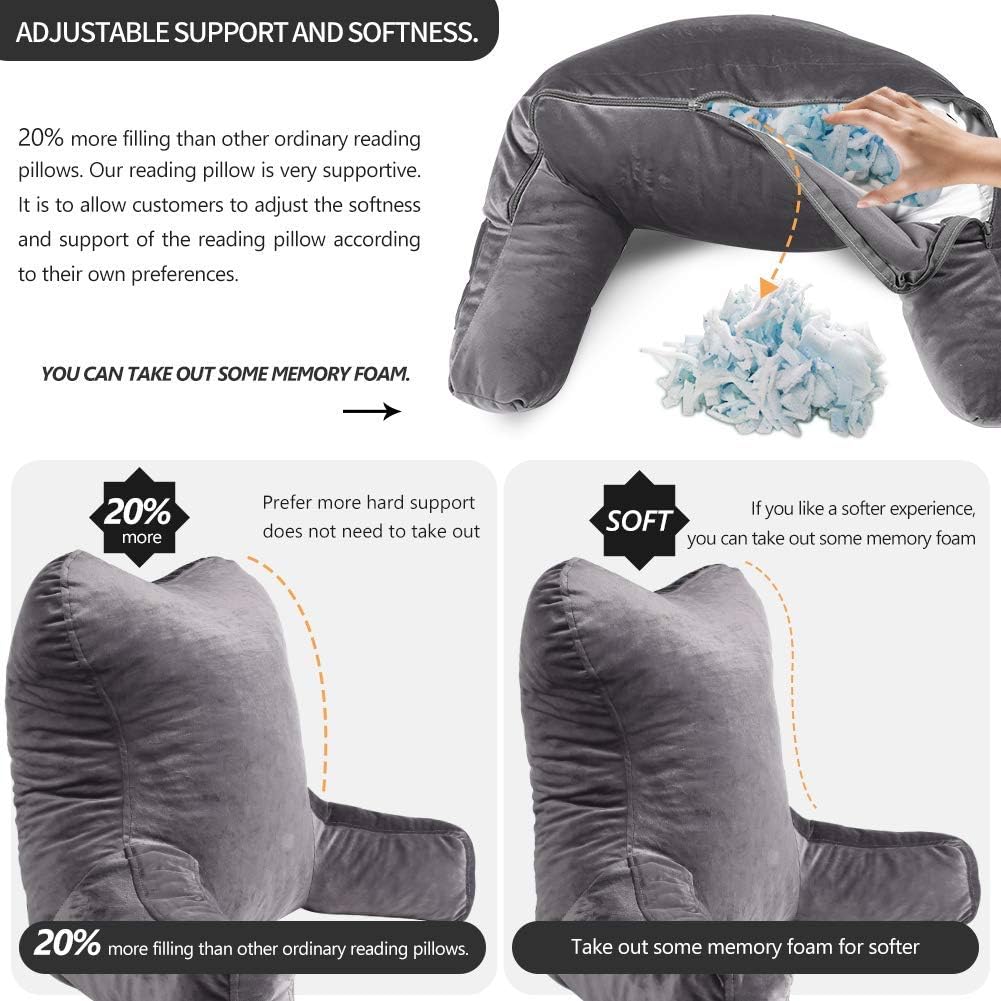 mittaGonG Slim Waist Reading Pillow,Back Pillows for Sitting in Bed,Reading & Bed Rest Support Pillows with Velvet Removable Cover Suited for Ladies and Girls (Upgraded Gray) (Blue) (Gray): Home & Kitchen