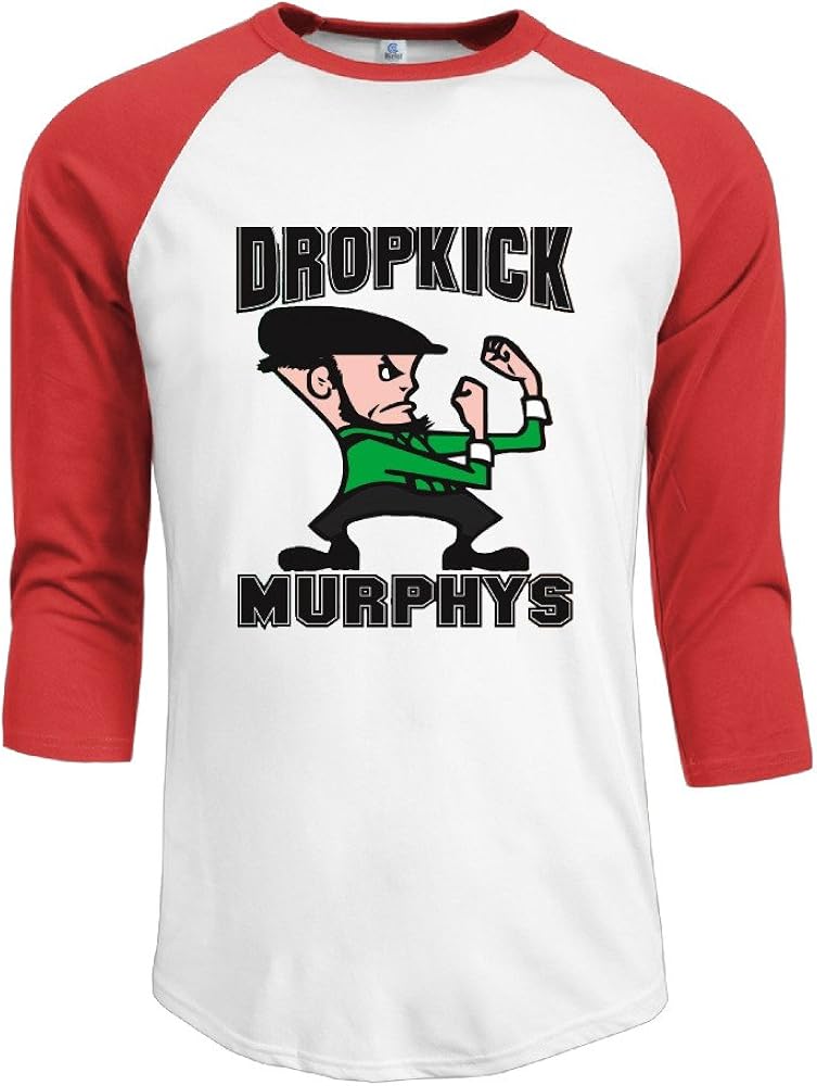 JACKP Mens Dropkick Murphys 100% Cotton 3/4 Sleeve Athletic Raglan Sleeves T-Shirt