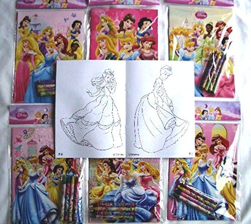 Coloring Book 12 Sets of Disney Princesses and Crayon Set Children Party Favors Bag Filler