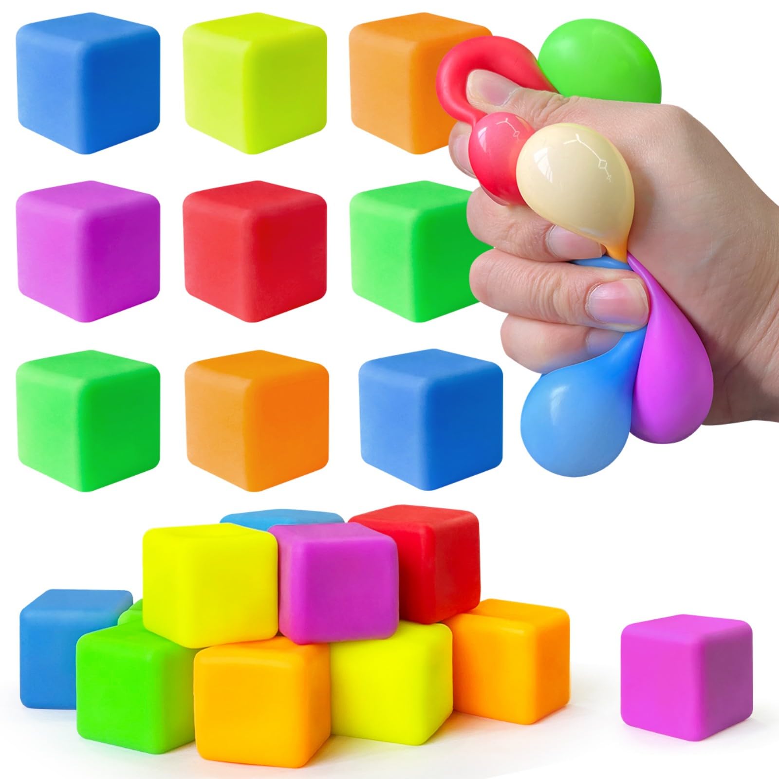 Photo 1 of ONKULL 24 Pack Stress Cube,Stretchy Fidget Toys for Anxiety Relief,Pull Stretch Fidgets for Classroom Prize Box Toys,Teacher Reward for Student,Squishy Sensory Toys, Includes Storage case