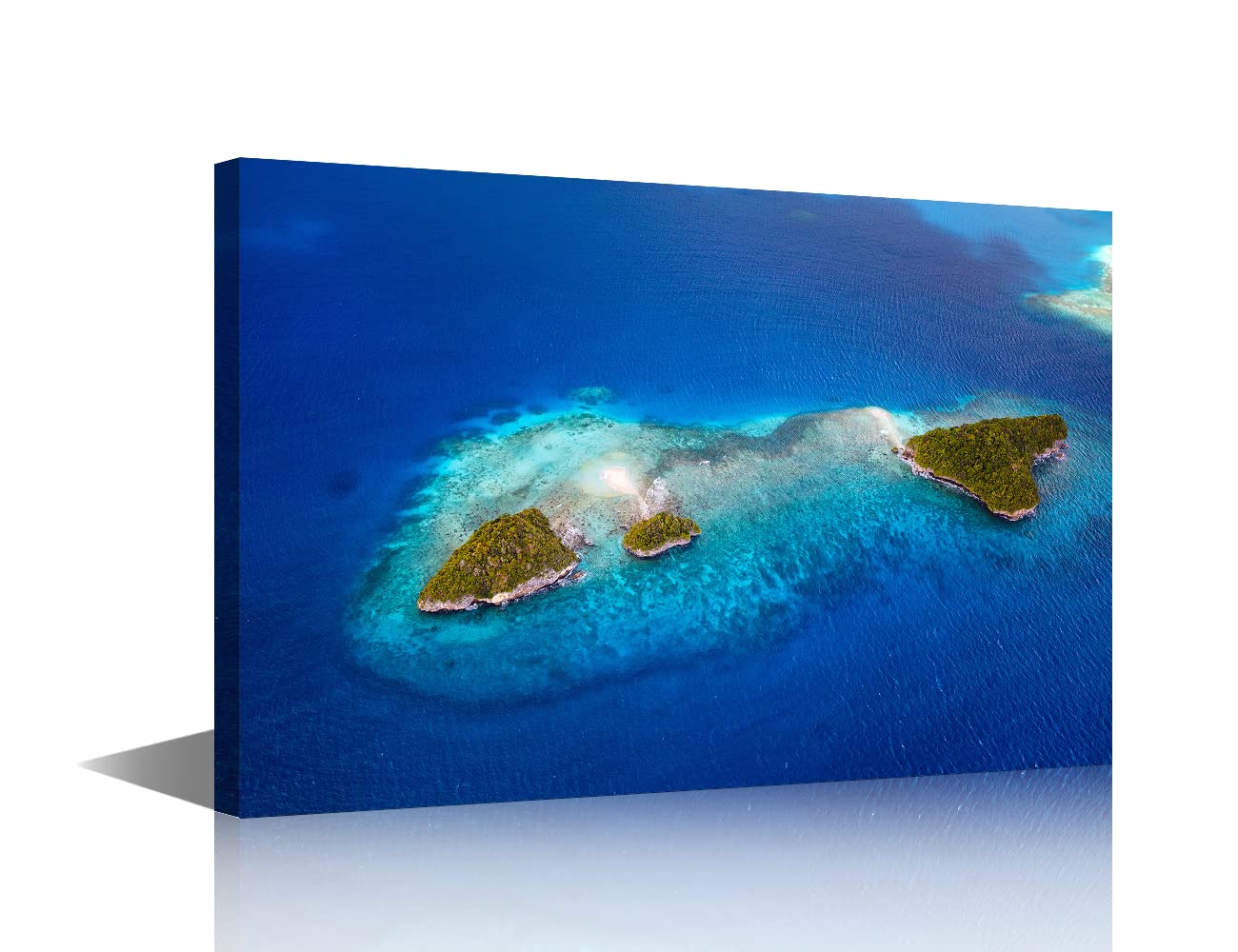 Fish-shaped Island Beach Seascape Canvas Wall Art Coastal Picture Artwork Ocean Nature Landscape for Bedroom Wall Decorations For Living Room Hang Pictures Wall Artwork（8x12in