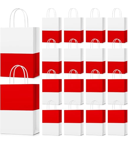ADARRO Geschenktüten Set – 30 Stück, Rot-weiß, 25x17 Cm, Mit Griffen