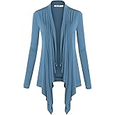 Lock and Love Women's Draped Front Open Asymmetrical Cardigan - Casual Long Sleeve Lightweight Duster