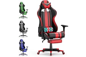 Soontrans Red Gaming Chair with Footrest, Leather Ergonomic Gaming Chairs for Adults with Massage Lumbar Support & Headrest for Office Work, Height Adjustable Computer Chair