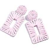 Statement Raffia Earrings Boho Square Drop Earrings Geometric Dangle Earrings for Women Gift Jewelry