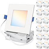 HONZIN 12 Pack 6 Inch Square LED Recessed Lighting, 5CCT Ultra-Thin LED Ceiling Lights, 2700K/3000K/3500K/4000K/5000K Selectable, 13W, IC Rated, Dimmable White Square Trim with Junction Box