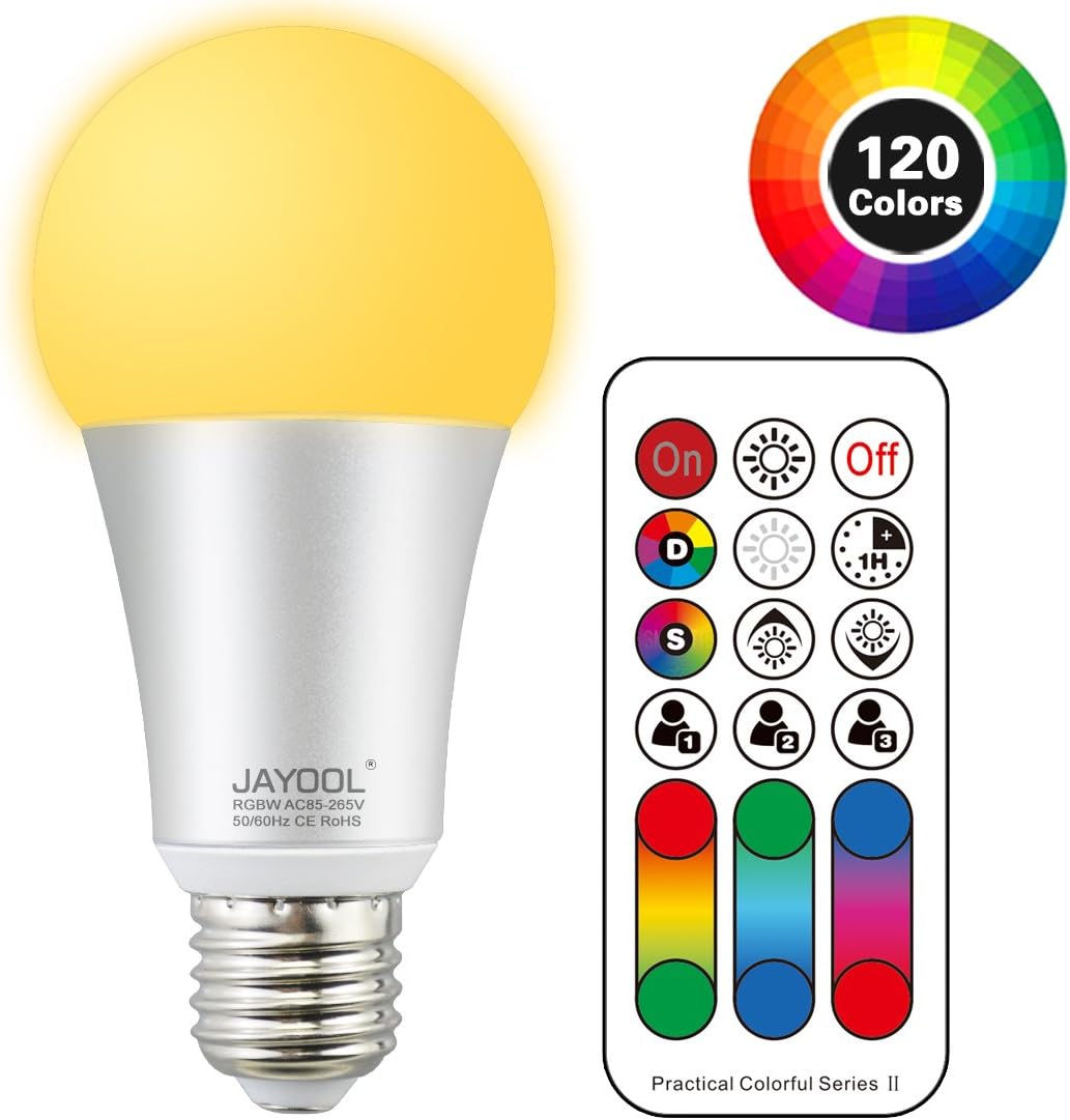 Jayool Ampoules à LED Changement de Couleur, 10W E27 Ampoules RGBW, 120