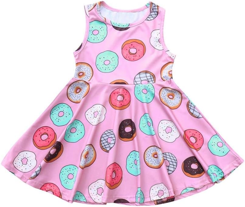 Kehen Doughnuts Print Costume Sleeveless Dress for Toddler Baby Kids Girl Dress in Pink Summer Dresses