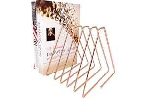 JIARI Decorative Book Organizer Magazine Holder, Desktop File Sorter Organizer Bookshelf Bookends Book End, Telescopic Metal Bookend 7 Section (Rose Gold)