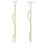 Moodear Dainty Pearl Dangle Earrings for Women - Trendy 14K Gold Plated Pearl Hypoallergenic Drop Earring Wedding Jewelry Gift