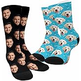 Custom Personalized Photo Pet Face Socks, Fish Bones, Cat and Dog Tracks Paws Crew Socks with Picture for Men Women