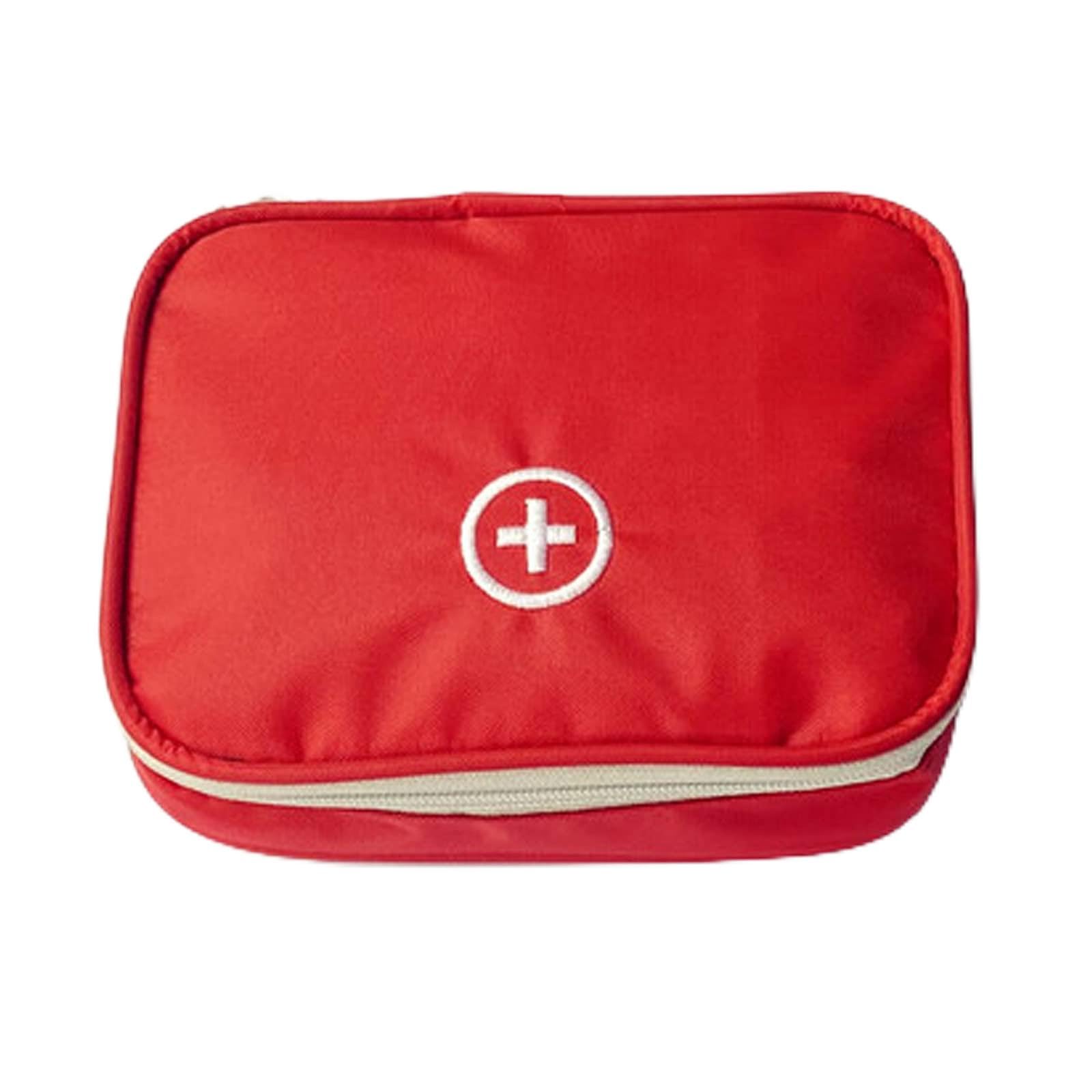 Linsiter Portable Empty First Aid Bag, Mini Travel Medicine Pouch Double Zippers Handy Pills Pocket for Travel Home, Red